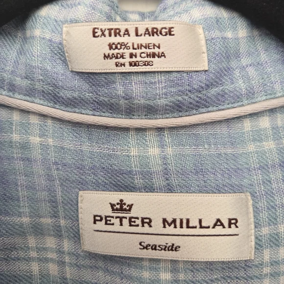 Peter Millar Linen Blue Plaid Shirt - Picture 3 of 6